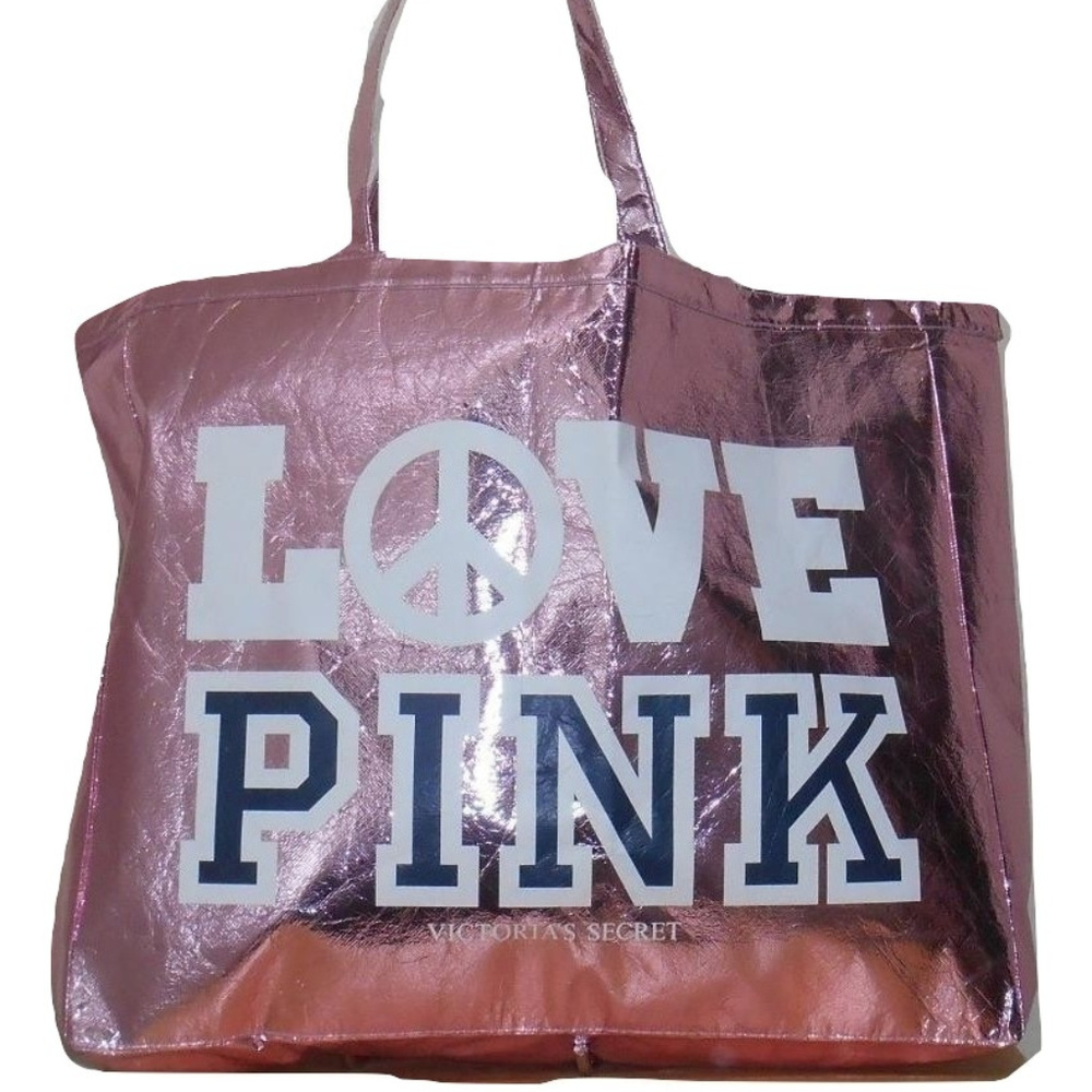 VS PINK Pink Metallic LOVE PINK Tote Bag RARE NWT